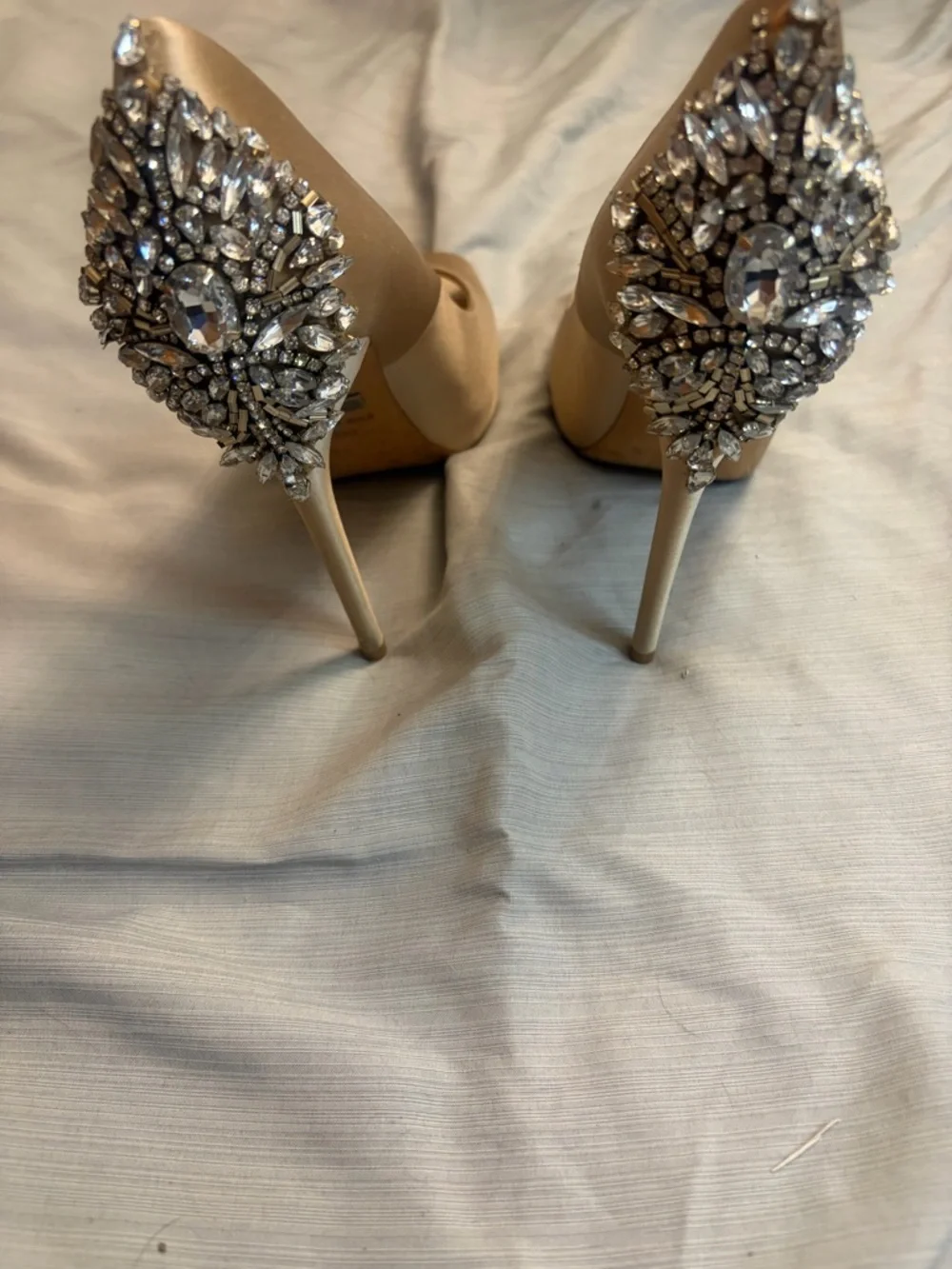 Badgley Mischka Kiara Embellished Peep-toe Pump Wedding Heel in Latte